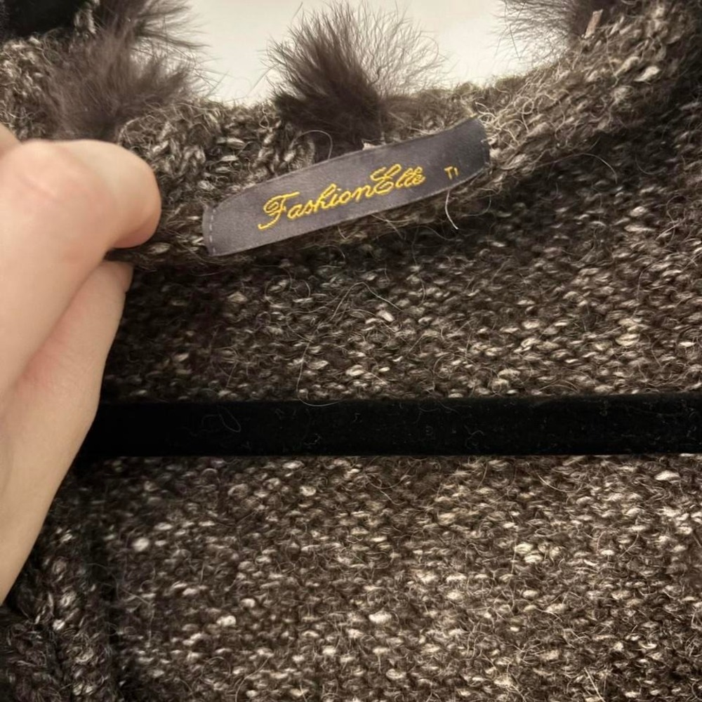 Y2K vintage Brown grey cardigan with mohair wool fur trim #y2k FashionElle - Picture 4 of 8